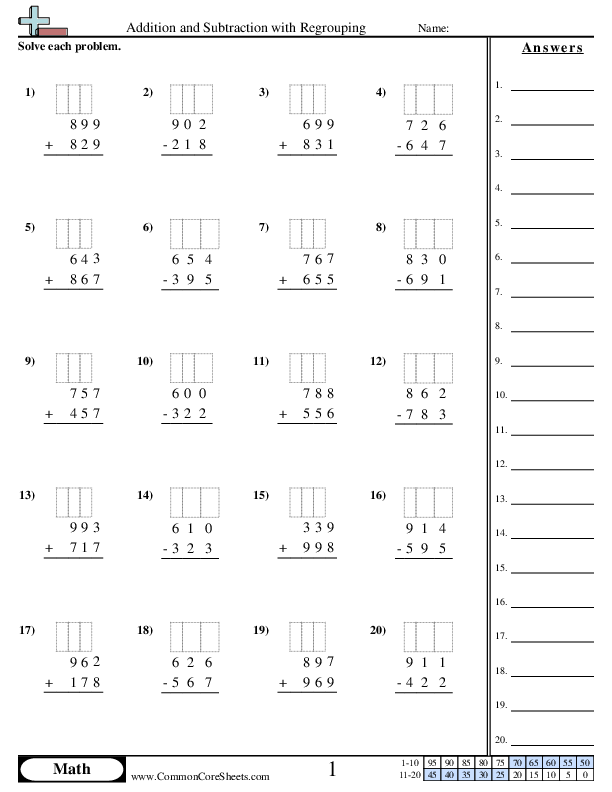 Addition and Subtraction with Regrouping worksheet
